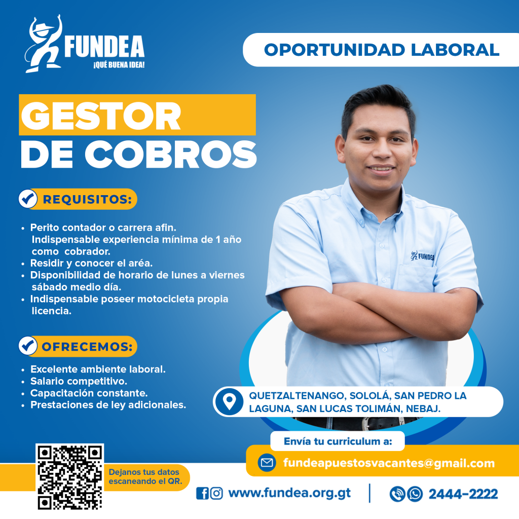 Gestor de Cobros - Quetzaltenango, Sololá, San Pedro la Laguna, San Lucas Tolimán, Nebaj.